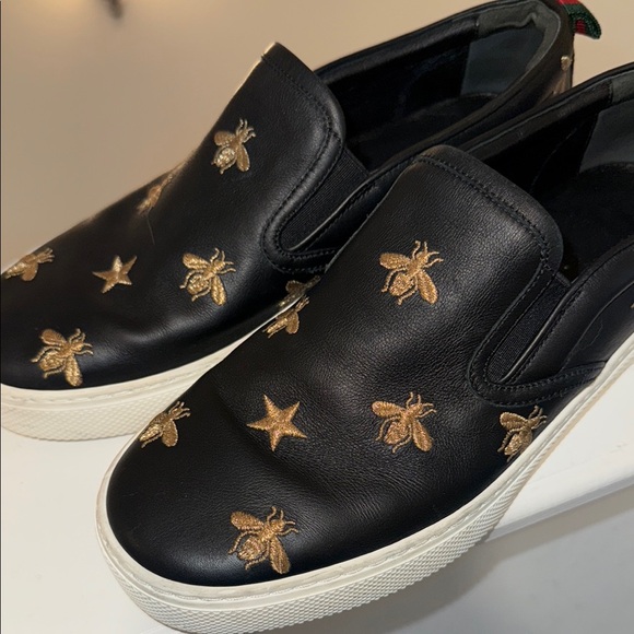 GUCCI Black & Gold Embroidered Bee & Star Dublin Slip On Sneaker Men’s Size 5G 🐝 - Picture 15 of 16